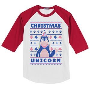 Ugly Christmas Sweater Unicorn Kids Colorblock Raglan Jersey