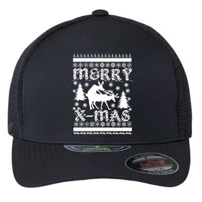 Ugly Christmas X-Mas Frisky Reindeer Humping Flexfit Unipanel Trucker Cap