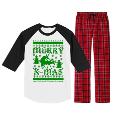 Ugly Christmas X-Mas Frisky Reindeer Humping Raglan Sleeve Pajama Set