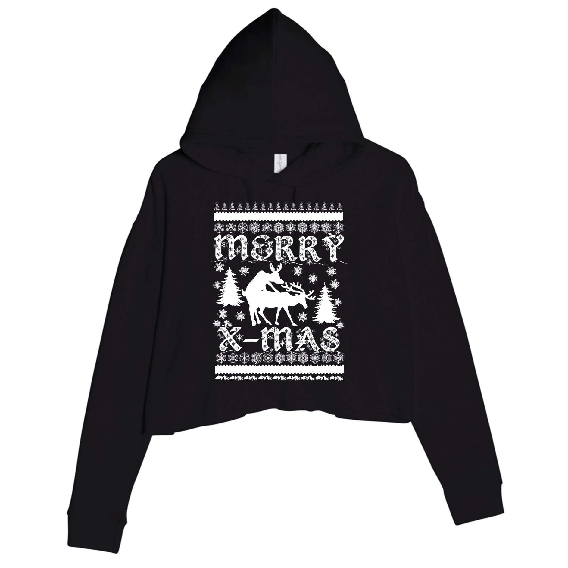 Ugly Christmas X-Mas Frisky Reindeer Humping Crop Fleece Hoodie