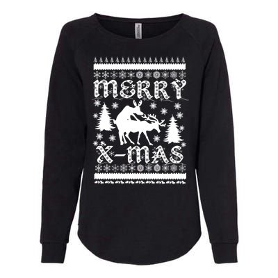 Ugly Christmas X-Mas Frisky Reindeer Humping Womens California Wash Sweatshirt