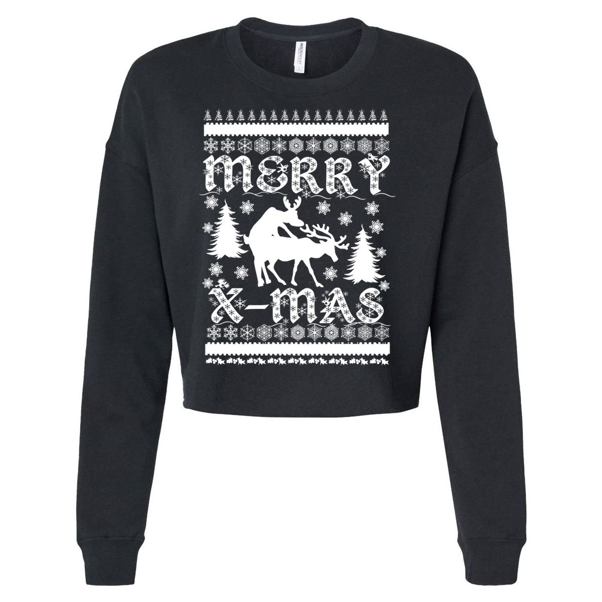 Ugly Christmas X-Mas Frisky Reindeer Humping Cropped Pullover Crew