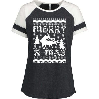 Ugly Christmas X-Mas Frisky Reindeer Humping Enza Ladies Jersey Colorblock Tee