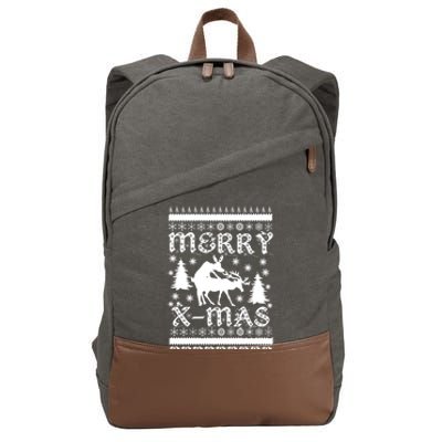 Ugly Christmas X-Mas Frisky Reindeer Humping Cotton Canvas Backpack