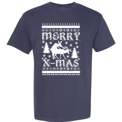 Ugly Christmas X-Mas Frisky Reindeer Humping Garment-Dyed Heavyweight T-Shirt