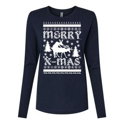 Ugly Christmas X-Mas Frisky Reindeer Humping Womens Cotton Relaxed Long Sleeve T-Shirt