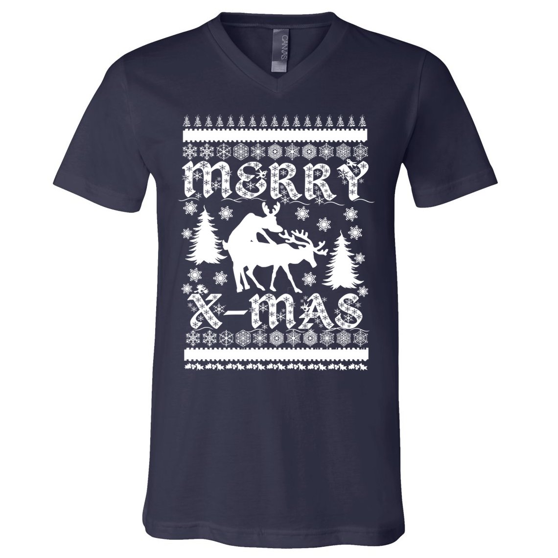 Ugly Christmas X-Mas Frisky Reindeer Humping V-Neck T-Shirt