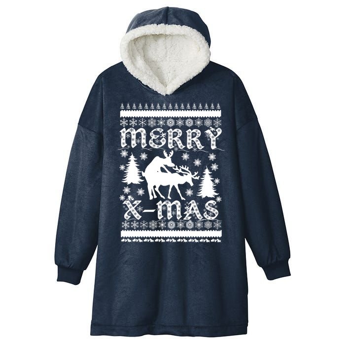 Ugly Christmas X-Mas Frisky Reindeer Humping Hooded Wearable Blanket