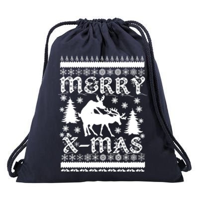 Ugly Christmas X-Mas Frisky Reindeer Humping Drawstring Bag