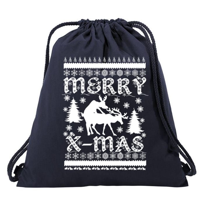 Ugly Christmas X-Mas Frisky Reindeer Humping Drawstring Bag