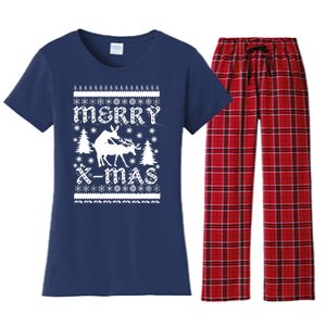 Ugly Christmas X-Mas Frisky Reindeer Humping Women's Flannel Pajama Set