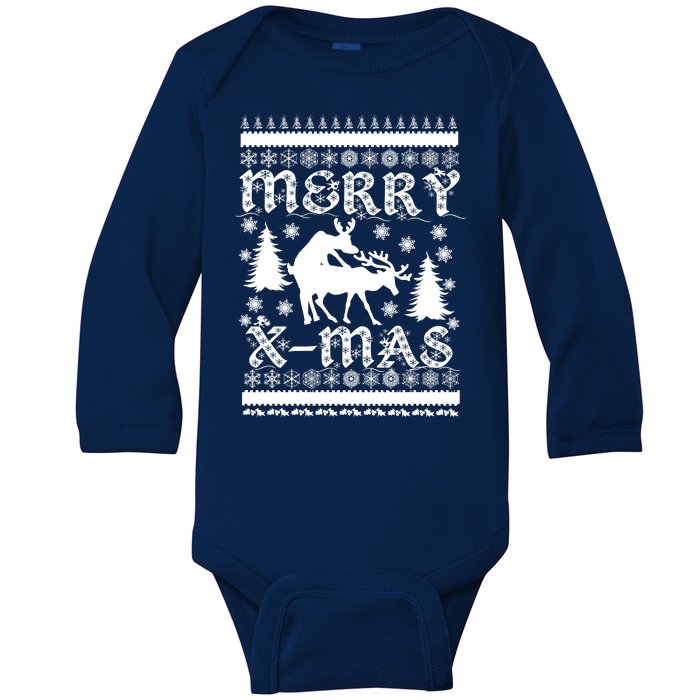 Ugly Christmas X-Mas Frisky Reindeer Humping Baby Long Sleeve Bodysuit