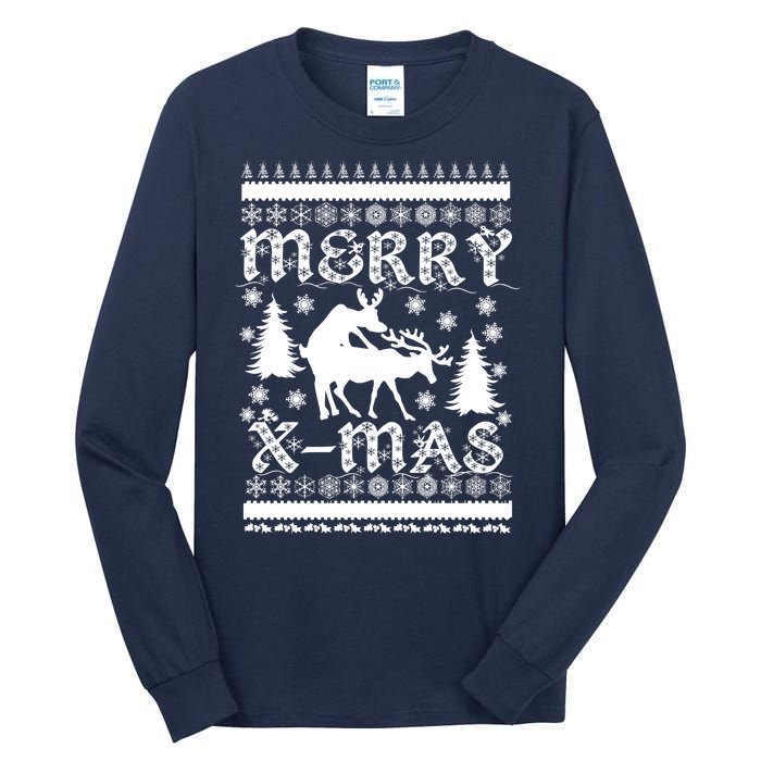 Ugly Christmas X-Mas Frisky Reindeer Humping Tall Long Sleeve T-Shirt