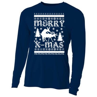 Ugly Christmas X-Mas Frisky Reindeer Humping Cooling Performance Long Sleeve Crew