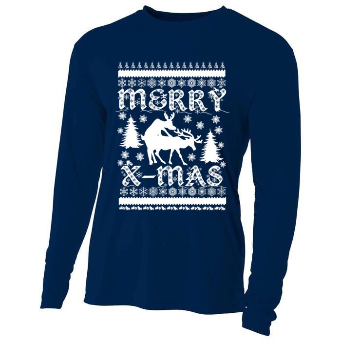 Ugly Christmas X-Mas Frisky Reindeer Humping Cooling Performance Long Sleeve Crew