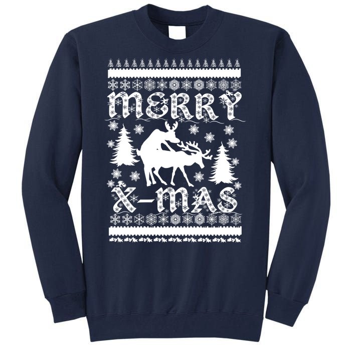 Ugly Christmas X-Mas Frisky Reindeer Humping Tall Sweatshirt