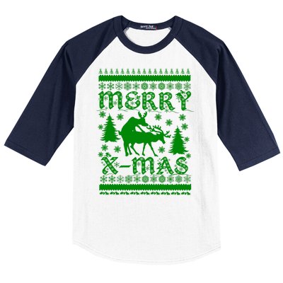 Ugly Christmas X-Mas Frisky Reindeer Humping Baseball Sleeve Shirt