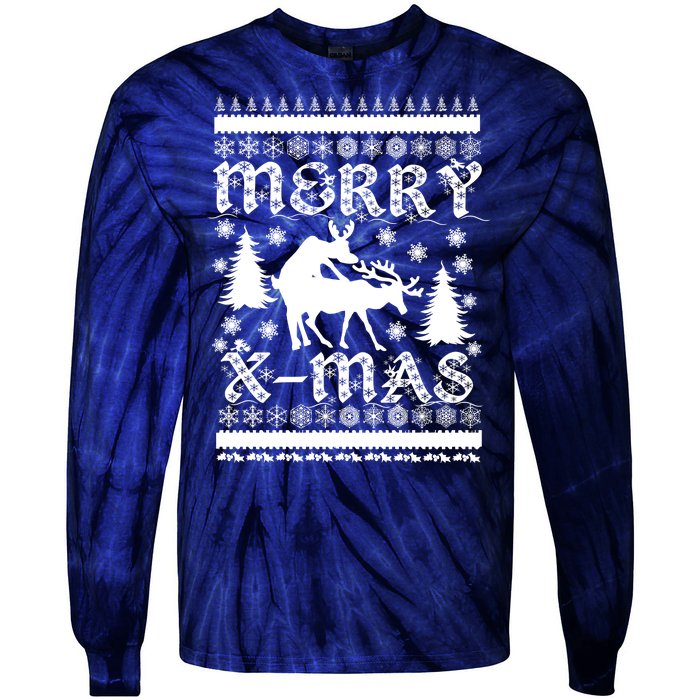 Ugly Christmas X-Mas Frisky Reindeer Humping Tie-Dye Long Sleeve Shirt