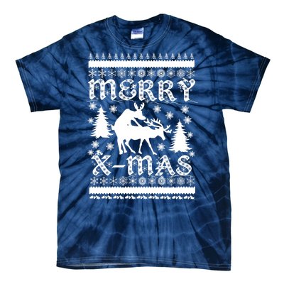 Ugly Christmas X-Mas Frisky Reindeer Humping Tie-Dye T-Shirt