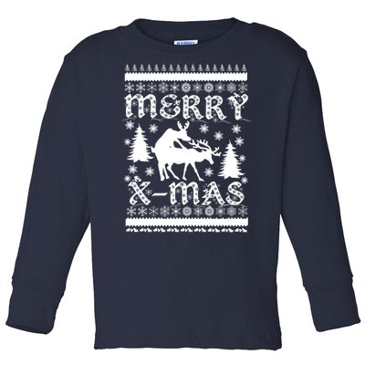 Ugly Christmas X-Mas Frisky Reindeer Humping Toddler Long Sleeve Shirt