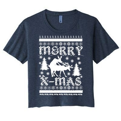 Ugly Christmas X-Mas Frisky Reindeer Humping Women's Crop Top Tee