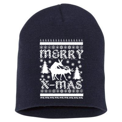 Ugly Christmas X-Mas Frisky Reindeer Humping Short Acrylic Beanie