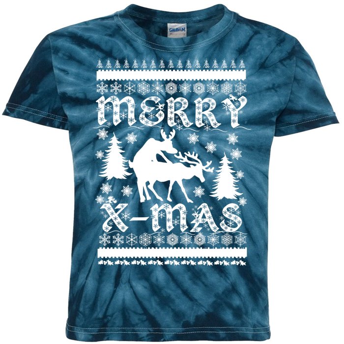 Ugly Christmas X-Mas Frisky Reindeer Humping Kids Tie-Dye T-Shirt