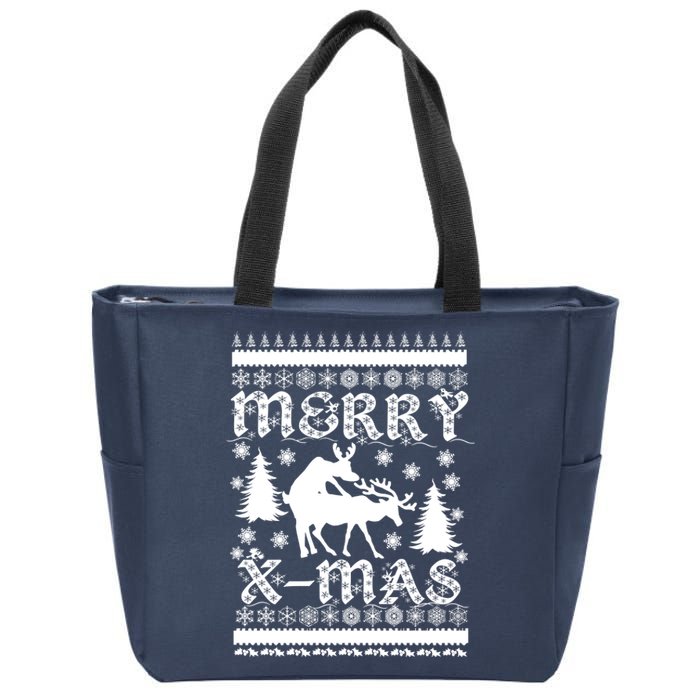 Ugly Christmas X-Mas Frisky Reindeer Humping Zip Tote Bag