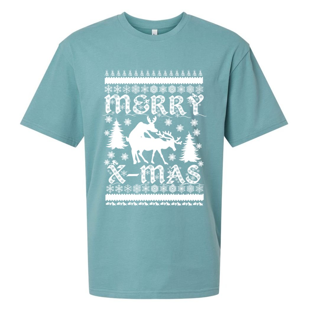 Ugly Christmas X-Mas Frisky Reindeer Humping Sueded Cloud Jersey T-Shirt