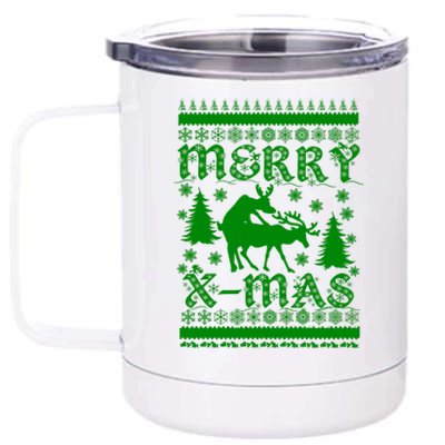 Ugly Christmas X-Mas Frisky Reindeer Humping 12 oz Stainless Steel Tumbler Cup