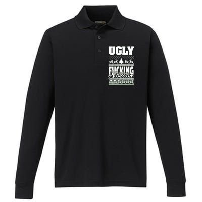 Ugly F-cking Christmas Sweater X-Mas Performance Long Sleeve Polo