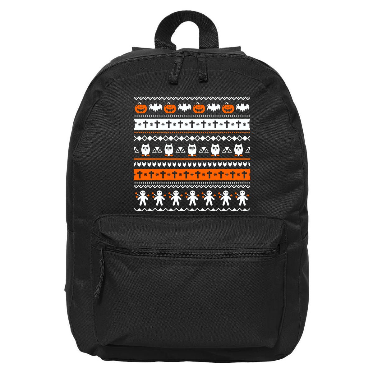 Ugly Halloween Sweater Black Cat Pumpkin 16 in Basic Backpack