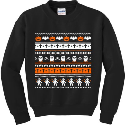 Ugly Halloween Sweater Black Cat Pumpkin Kids Sweatshirt
