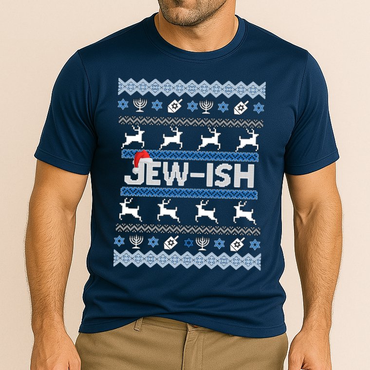 Ugly Hanukkah Sweater Jew-ish Santa Cooling Performance Crew T-Shirt