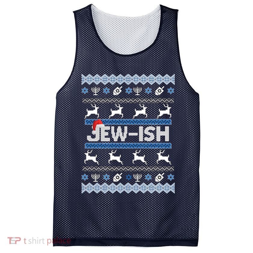 Ugly Hanukkah Sweater Jew-ish Santa Mesh Reversible Basketball Jersey Tank