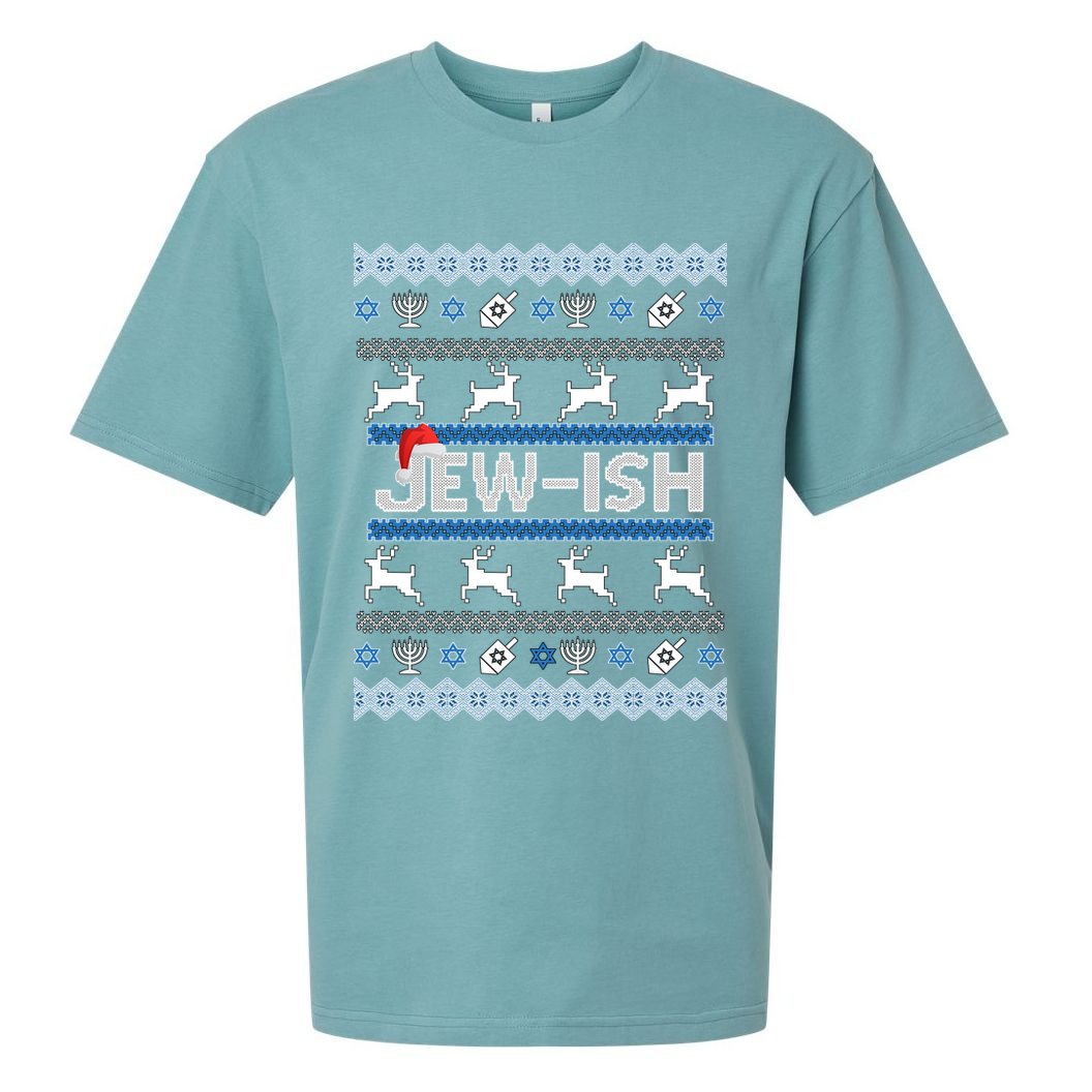 Ugly Hanukkah Sweater Jew-ish Santa Sueded Cloud Jersey T-Shirt
