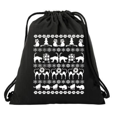 Ugly Kitty Cat Christmas Sweater Drawstring Bag