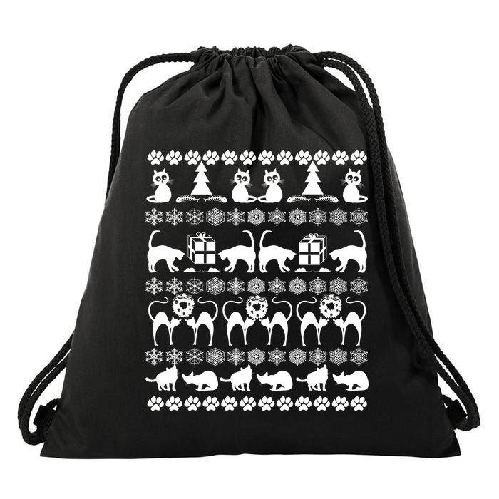 Ugly Kitty Cat Christmas Sweater Drawstring Bag