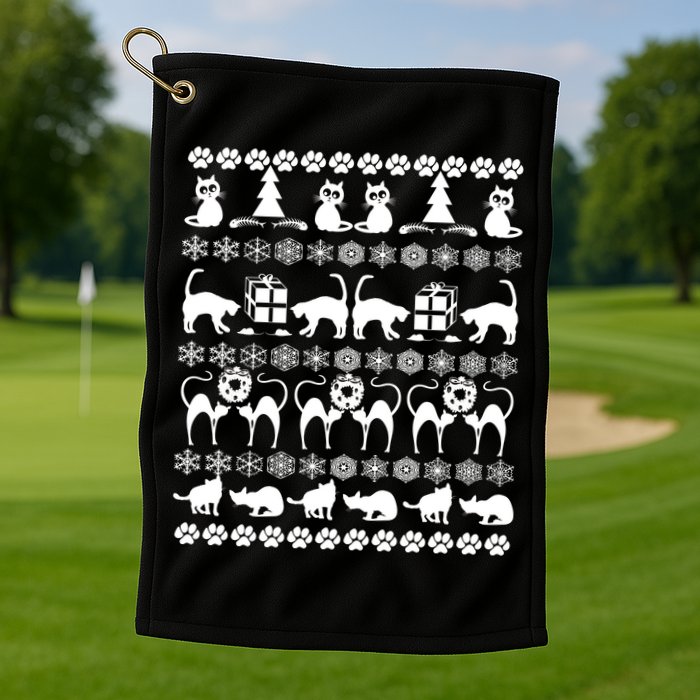 Ugly Kitty Cat Christmas Sweater Golf Towel