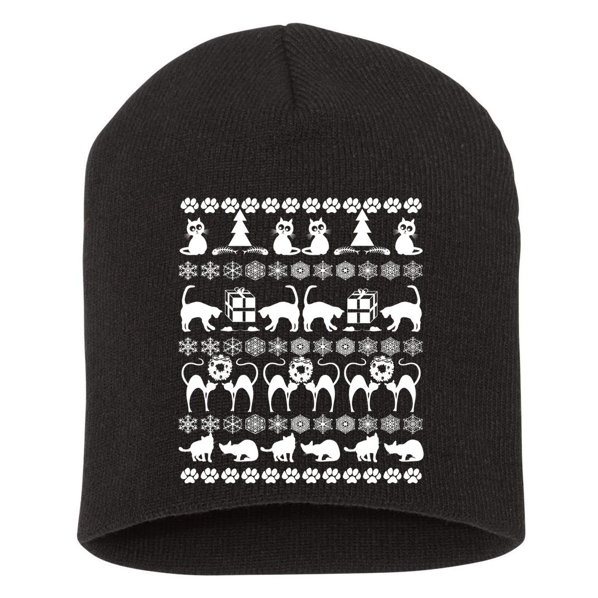 Ugly Kitty Cat Christmas Sweater Short Acrylic Beanie