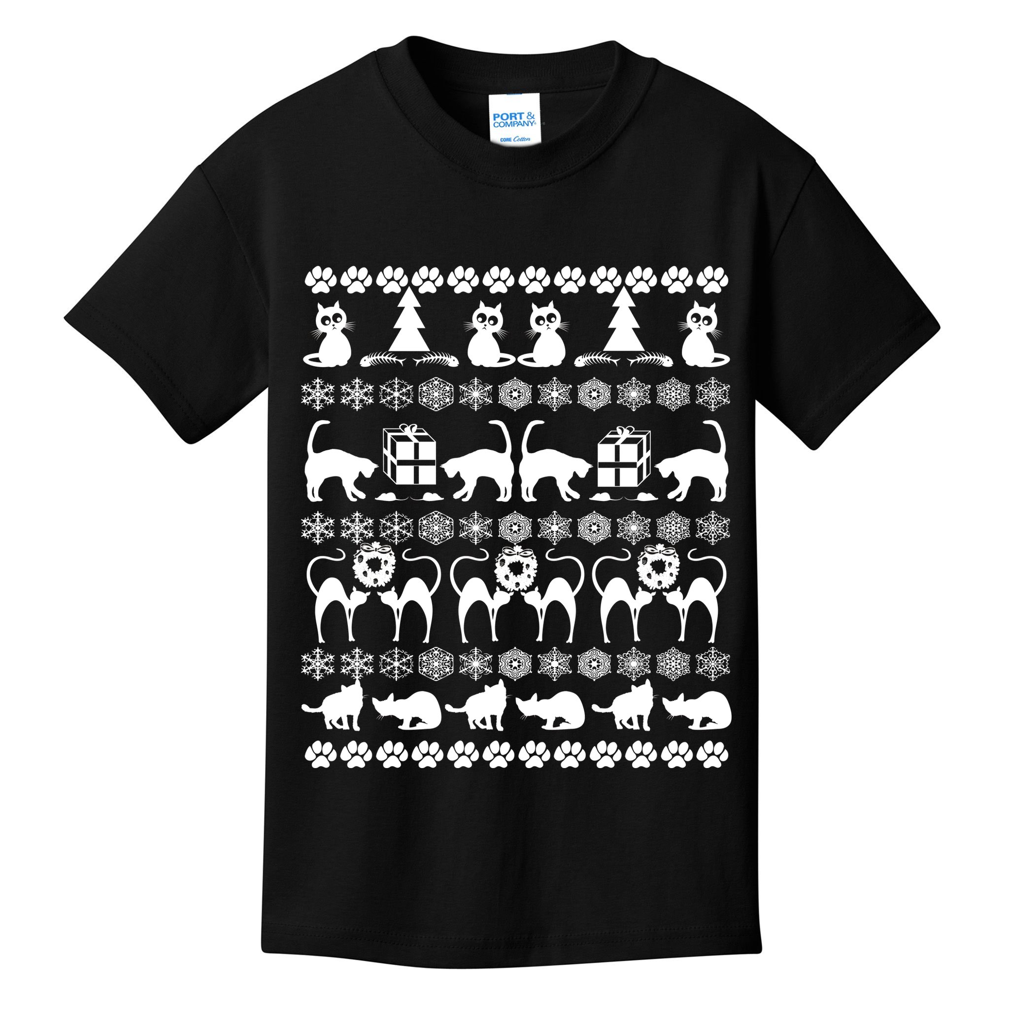 Ugly Kitty Cat Christmas Sweater Kids T-Shirt