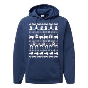 Ugly Kitty Cat Christmas Sweater Performance Fleece Hoodie