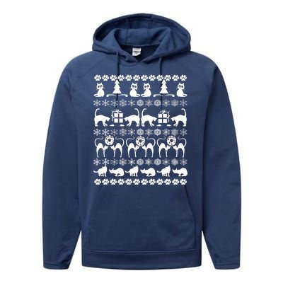 Ugly Kitty Cat Christmas Sweater Performance Fleece Hoodie