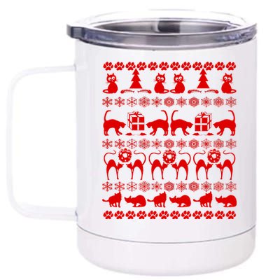 Ugly Kitty Cat Christmas Sweater 12 oz Stainless Steel Tumbler Cup