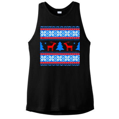 Ugly Reindeer Christmas Sweater Ladies PosiCharge Tri-Blend Wicking Tank