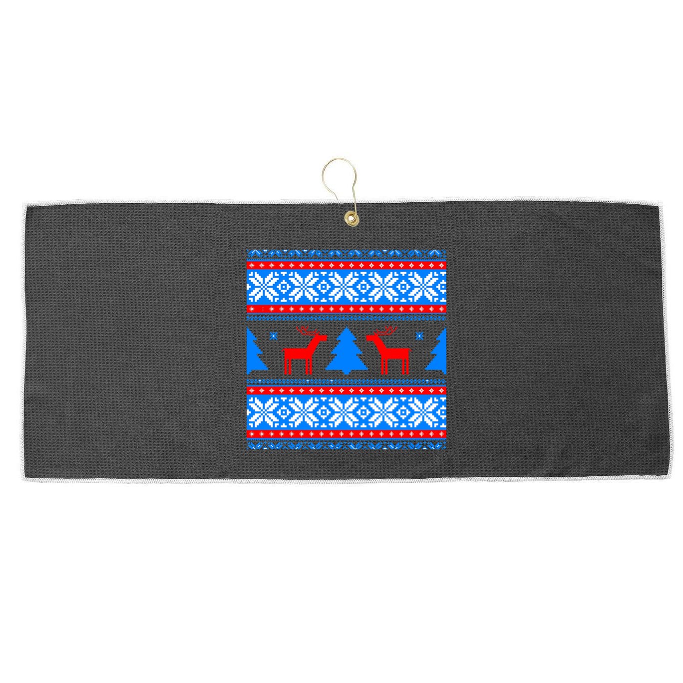 Ugly Reindeer Christmas Sweater Large Microfiber Waffle Golf Towel