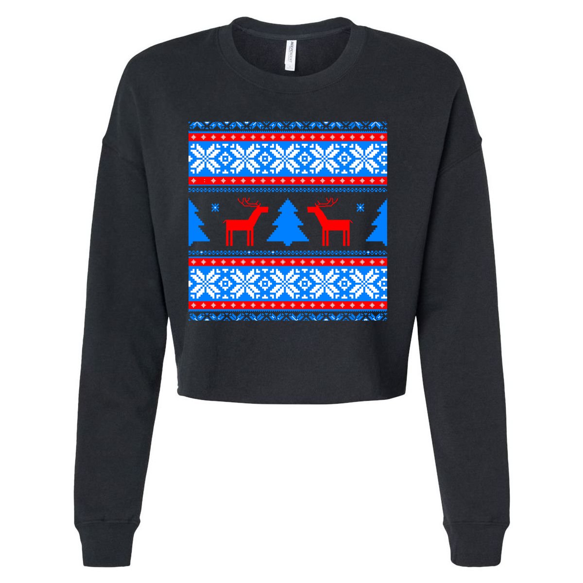 Ugly Reindeer Christmas Sweater Cropped Pullover Crew