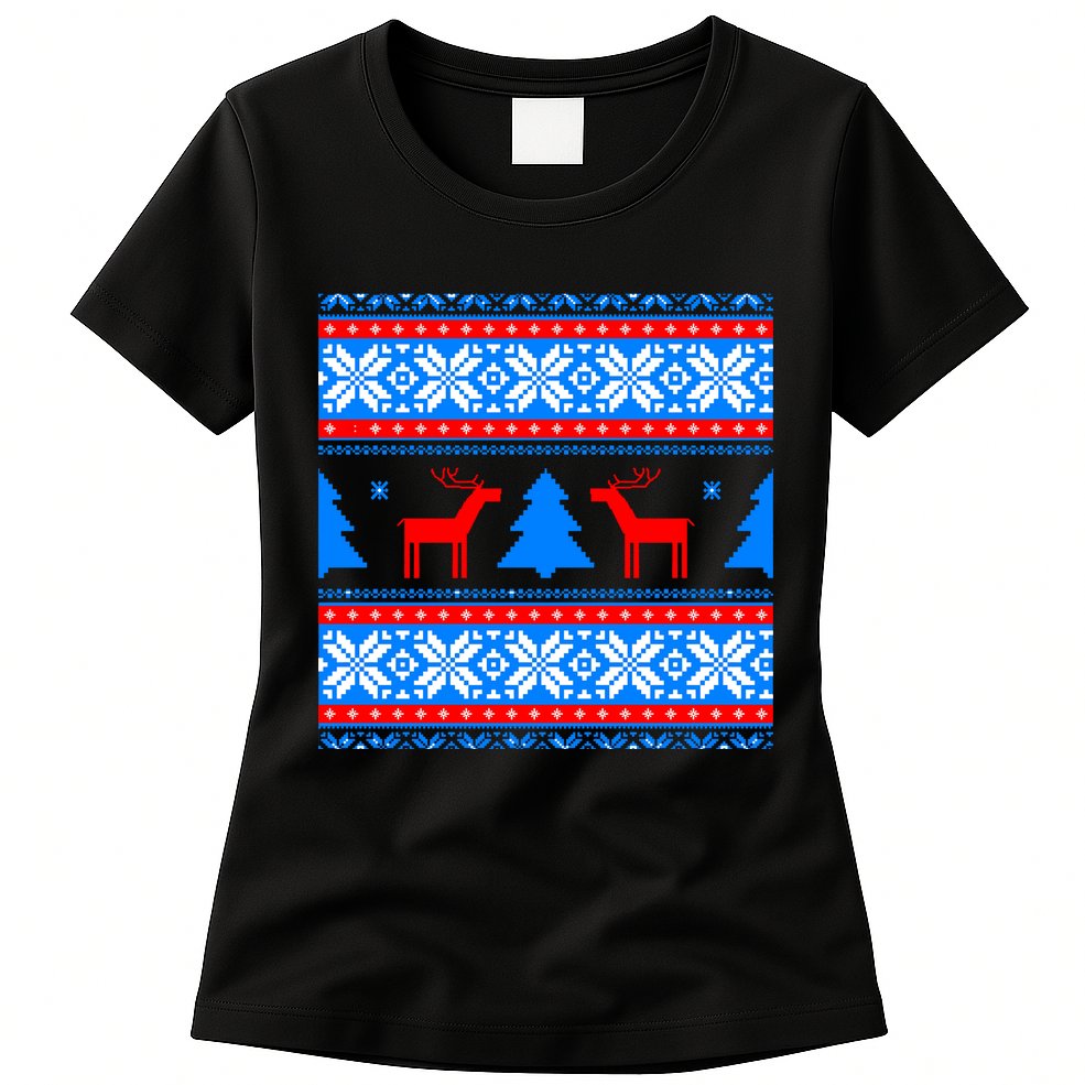Ugly Reindeer Christmas Sweater Womens T-Shirt