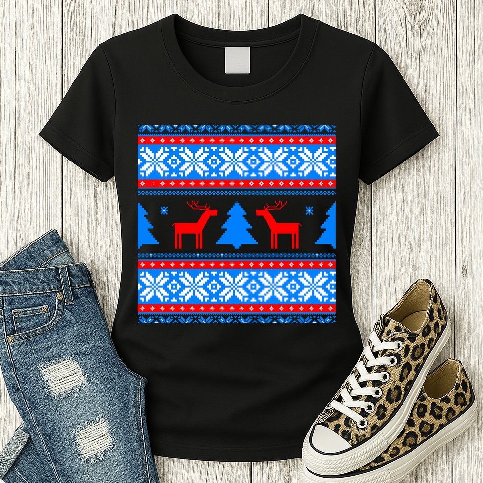 Ugly Reindeer Christmas Sweater Womens T-Shirt