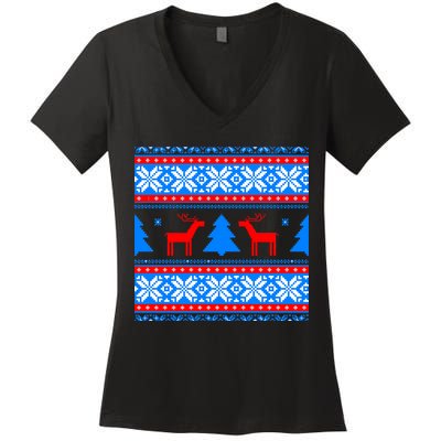 Ugly Reindeer Christmas Sweater Women's V-Neck T-Shirt